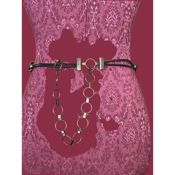 Vintage Wood Brass Concho Large Medallion Belt One Size Adjustable - Picture 7 of 7